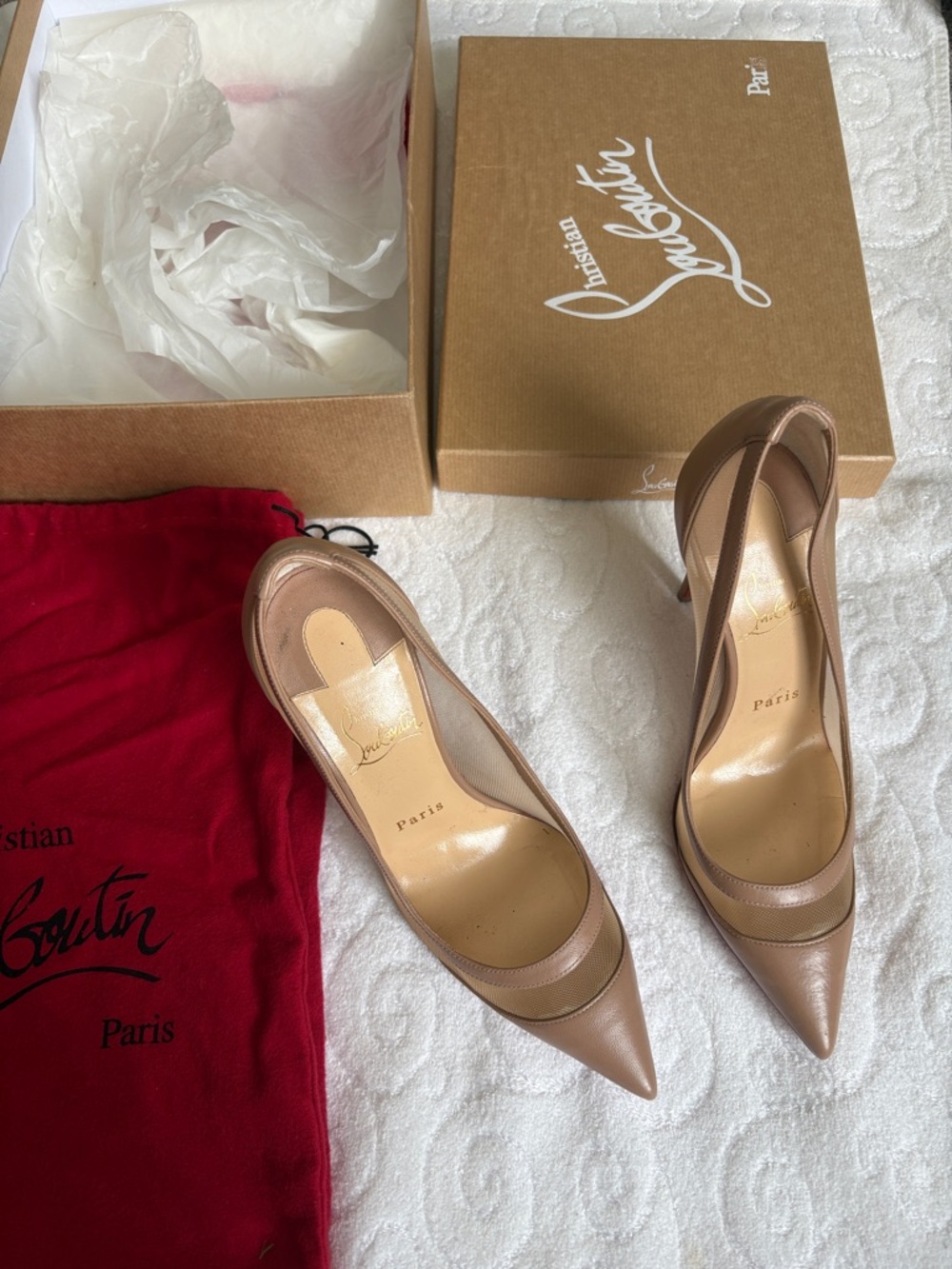 Christian Louboutin Beige Pointed-Toe Slingback Pumps